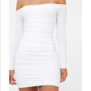 PrettyLittleThing White Ruched Bodycon Dress